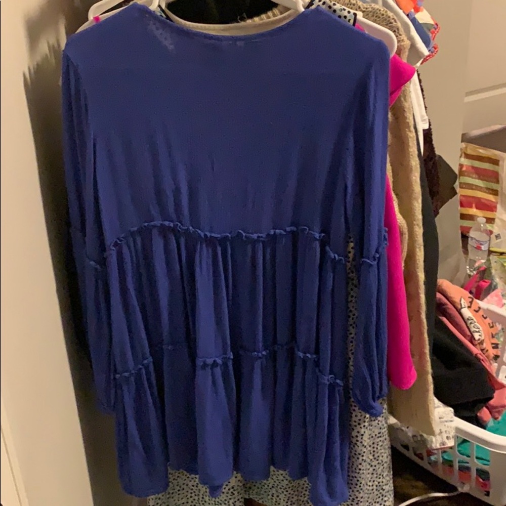 Blue Ruffle Shift Dress - Picture 8 of 8